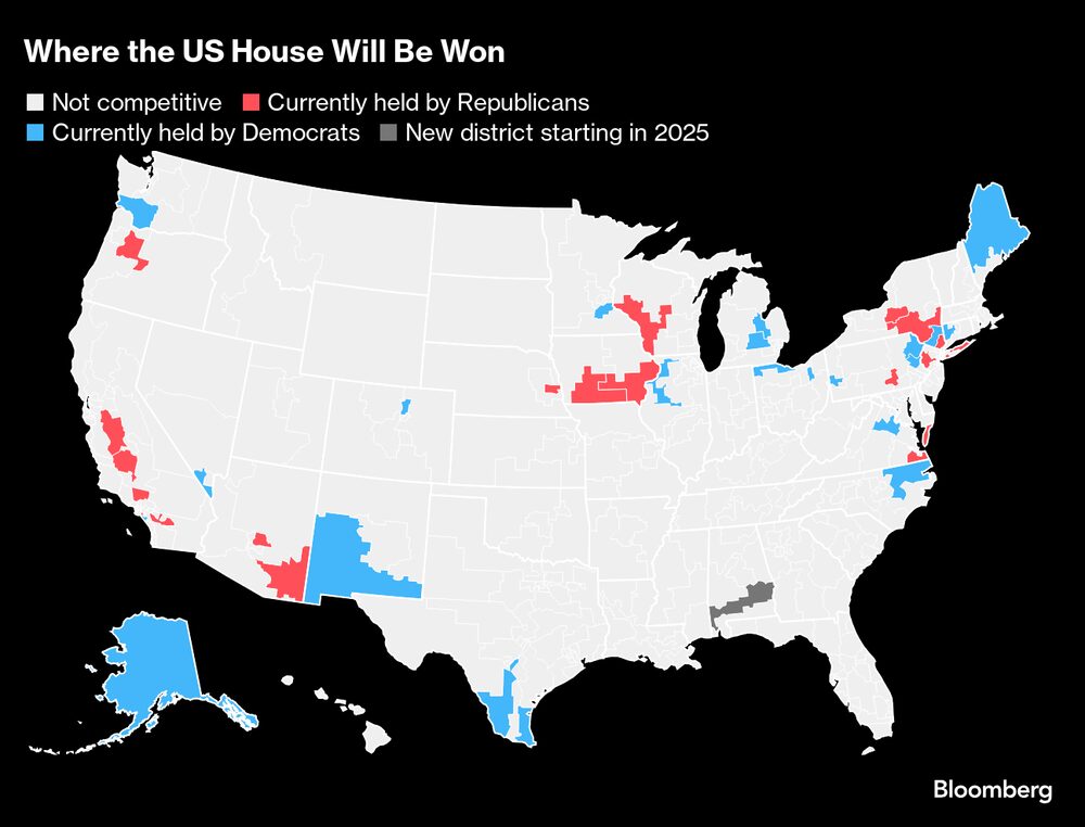 Mapa dos EUA mostra os locais onde há uma corrida mais importante para candidatos republicanos e democratas. Mapa dos EUA mostra os locais onde há uma corrida mais importante para candidatos republicanos e democratas.