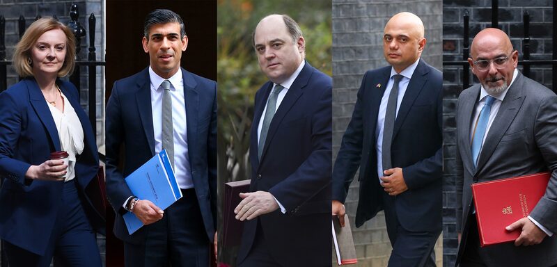 Liz Truss, Rishi Sunak, Ben Wallace, Sajid Javid y Nadhim Zahawi. Liz Truss, Rishi Sunak, Ben Wallace, Sajid Javid y Nadhim Zahawi.