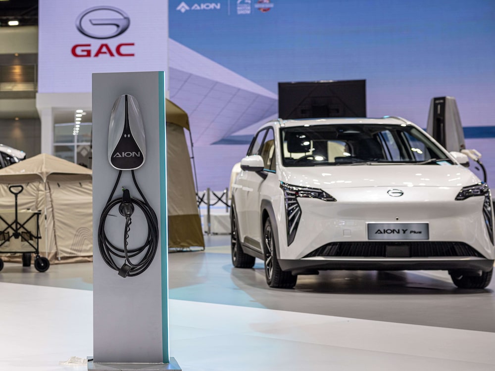 A GAC Group Ltd. Aion charging station on display at company's pavilion at the Bangkok International Motor Show in Bangkok, Thailand, on Monday, March 25, 2024. The show runs through April 7. Photographer: Andre Malerba/Bloomberg A GAC Group Ltd. Aion charging station on display at company's pavilion at the Bangkok International Motor Show in Bangkok, Thailand, on Monday, March 25, 2024. The show runs through April 7. Photographer: Andre Malerba/Bloomberg