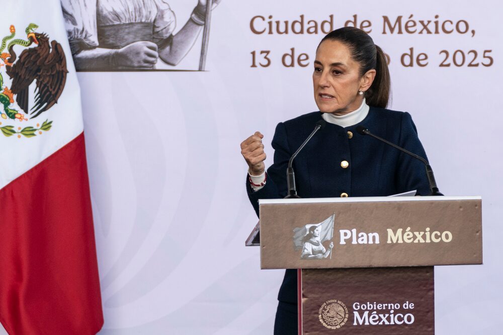Claudia Sheinbaum, Mexico's president, speaks during a press conference at the National Anthropology Museum in Mexico City, Mexico, on Monday, Jan. 13, 2025. Sheinbaum announced a plan to reduce the countrys imports from China in a bid to support local industry and align herself with the US as a trade partner. Photographer: Stephania Corpi/Bloomberg Claudia Sheinbaum, Mexico's president, speaks during a press conference at the National Anthropology Museum in Mexico City, Mexico, on Monday, Jan. 13, 2025. Sheinbaum announced a plan to reduce the countrys imports from China in a bid to support local industry and align herself with the US as a trade partner. Photographer: Stephania Corpi/Bloomberg