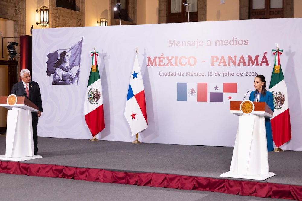La presidenta de México, Claudia Sheinbaum, se reunió con el presidente de Panamá, José Raúl Mulino, en una visita oficial en Palacio Nacional, Ciudad de México, el 15 de julio de 2026. La presidenta de México, Claudia Sheinbaum, se reunió con el presidente de Panamá, José Raúl Mulino, en una visita oficial en Palacio Nacional, Ciudad de México, el 15 de julio de 2026.