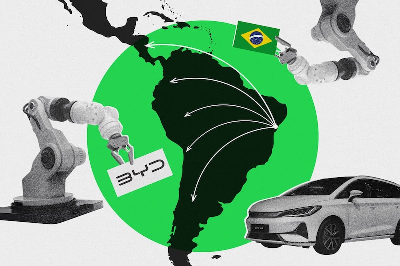 Matéria especial da Bloomberg Línea trata do avanço da BYD pela América Latina, tendo o Brasil como hub regional de exportação (Imagem: Bloomberg Línea) Matéria especial da Bloomberg Línea trata do avanço da BYD pela América Latina, tendo o Brasil como hub regional de exportação (Imagem: Bloomberg Línea)