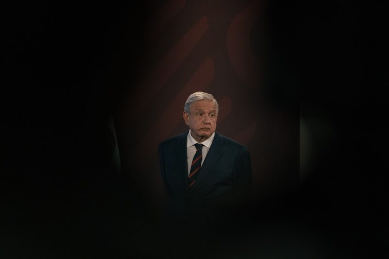 Andres Manuel Lopez Obrador, Mexico's president, during a news conference at the National Palace in Mexico City, Mexico, on Tuesday, May 30, 2023. Last week, Obrador expropriated privately-owned land in the state of Mexico to build commuter train stations, fueling an already tense political climate just three days after he ordered the seizure of part of a rail line owned by billionaire German Larrea's Grupo Mexico SAB. Photographer: Luis Antonio Rojas/Bloomberg Andres Manuel Lopez Obrador, Mexico's president, during a news conference at the National Palace in Mexico City, Mexico, on Tuesday, May 30, 2023. Last week, Obrador expropriated privately-owned land in the state of Mexico to build commuter train stations, fueling an already tense political climate just three days after he ordered the seizure of part of a rail line owned by billionaire German Larrea's Grupo Mexico SAB. Photographer: Luis Antonio Rojas/Bloomberg