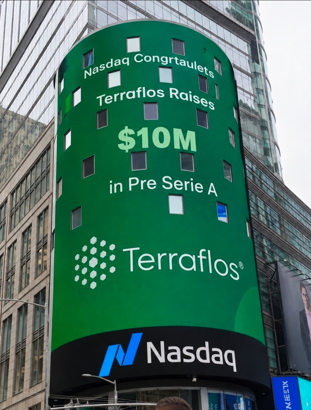 Terraflos en el famoso cartel de Nasdaq. Terraflos en el famoso cartel de Nasdaq.