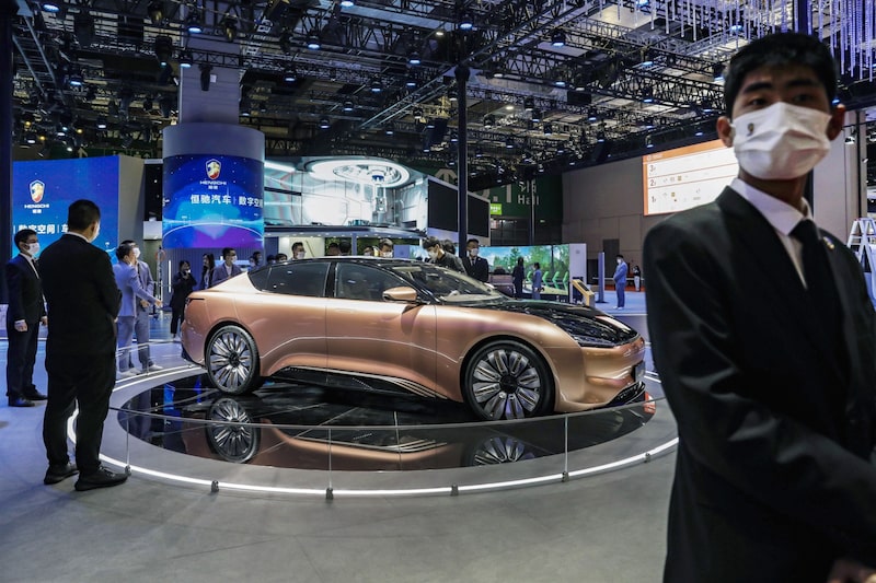 El vehículo eléctrico Hengchi 1 de China Evergrande New Energy Vehicle Group Ltd. en la feria Auto Shanghai 2021 en Shanghái, China, en abril de 2021. E El vehículo eléctrico Hengchi 1 de China Evergrande New Energy Vehicle Group Ltd. en la feria Auto Shanghai 2021 en Shanghái, China, en abril de 2021. E