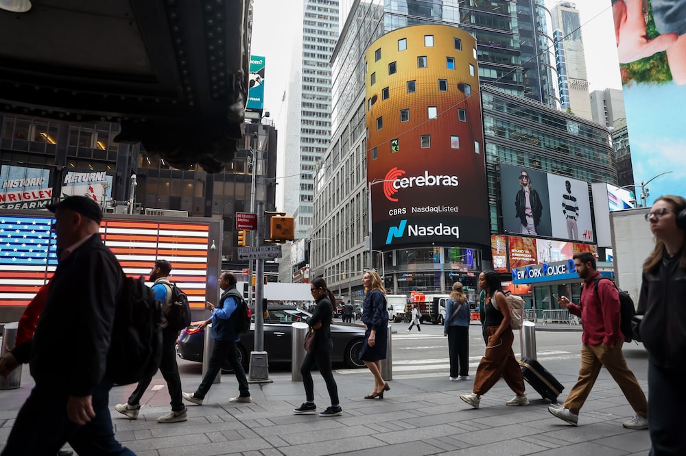 Cerebras Systems Inc. signage during the company's initial public offering (IPO) at the Nasdaq MarketSite in New York, US, on Thursday, May 14, 2026. Cerebras Systems Inc. shares are indicated to open 82% above their listing price, after the artificial intelligence chipmaker raised $5.55 billion in an upsized and hotly anticipated IPO. Photographer: Michael Nagle/Bloomberg Cerebras Systems Inc. signage during the company's initial public offering (IPO) at the Nasdaq MarketSite in New York, US, on Thursday, May 14, 2026. Cerebras Systems Inc. shares are indicated to open 82% above their listing price, after the artificial intelligence chipmaker raised $5.55 billion in an upsized and hotly anticipated IPO. Photographer: Michael Nagle/Bloomberg
