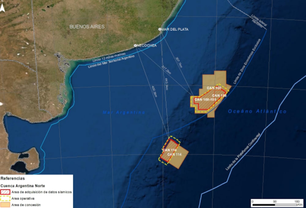 El espacio en el que se realizarán las pruebas están ubicadas a la altura de las playas de Mar del Playa y Necochea, a más de 300 km. El espacio en el que se realizarán las pruebas están ubicadas a la altura de las playas de Mar del Playa y Necochea, a más de 300 km.