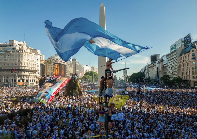 Argentinians celebrate winning the Qatar 2022 World Cup in Buenos Aires, on Dec. 18, 2022. Argentinians celebrate winning the Qatar 2022 World Cup in Buenos Aires, on Dec. 18, 2022.