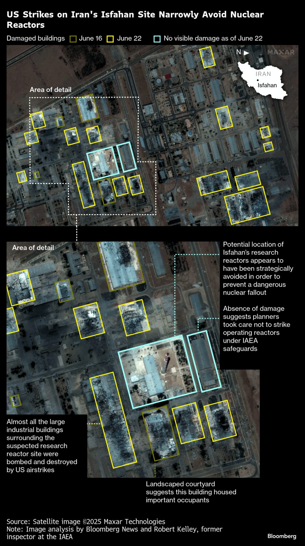 Ataques de EE.UU. en Isfahán, Irán, rozan instalaciones nucleares pero evitan los reactores. Ataques de EE.UU. en Isfahán, Irán, rozan instalaciones nucleares pero evitan los reactores.