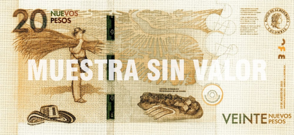 Muestra del billete de $20.000 colombianos Muestra del billete de $20.000 colombianos