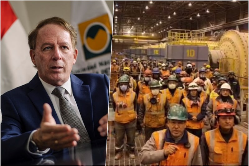 A la izquierda Raúl Jacob, presidente de la Sociedad de Minería, Petróleo y Energía de Perú y CEO de Southern. A la derecha, trabajadores de la mina de Cuajone protestando contra el bloqueo que ha paralizado sus actividades. A la izquierda Raúl Jacob, presidente de la Sociedad de Minería, Petróleo y Energía de Perú y CEO de Southern. A la derecha, trabajadores de la mina de Cuajone protestando contra el bloqueo que ha paralizado sus actividades.