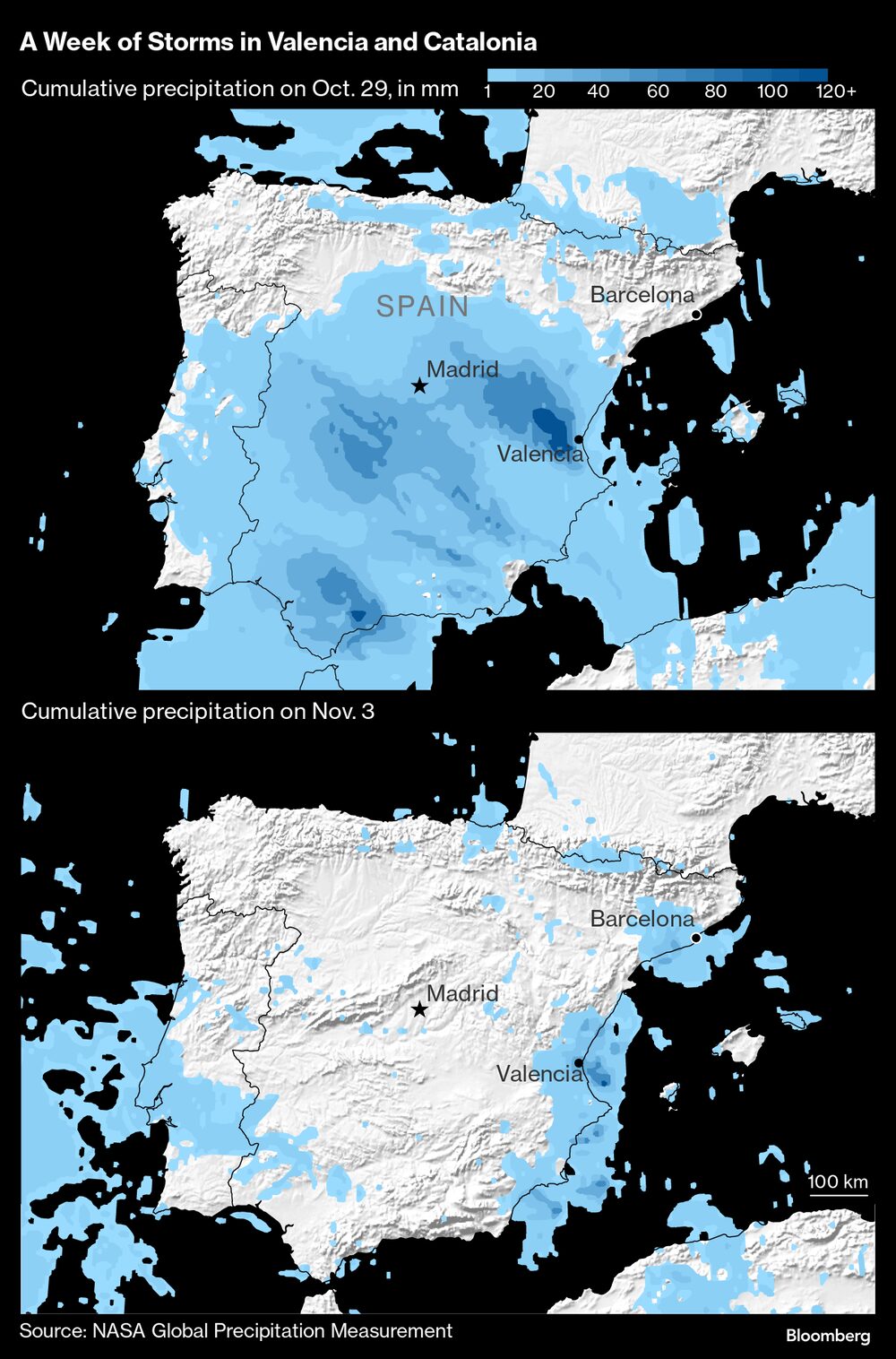 Precipitación acumulada el 29 de octubre, en mm. Precipitación acumulada el 29 de octubre, en mm.