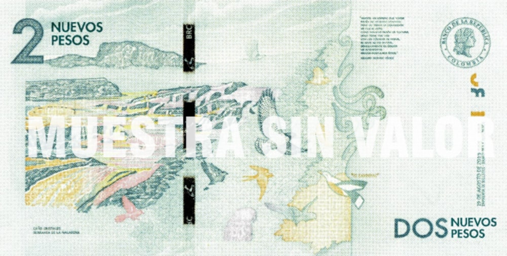 Muestra del billete de $2.000 colombianos Muestra del billete de $2.000 colombianos