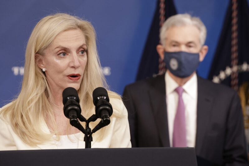 Lael Brainard, gobernadora de la Reserva Federal de EE.UU., habla en el Eisenhower Executive Office Building en Washington, D.C., EE.UU., el lunes 22 de noviembre de 2021. Biden eligió a Powell para un segundo mandato de cuatro años como presidente de la Reserva Federal de Estados Unidos y elevó a Brainard a la vicepresidencia, manteniendo la consistencia en el banco central mientras lidia con la inflación más rápida en tres décadas junto con los efectos persistentes de la pandemia de coronavirus. Lael Brainard, gobernadora de la Reserva Federal de EE.UU., habla en el Eisenhower Executive Office Building en Washington, D.C., EE.UU., el lunes 22 de noviembre de 2021. Biden eligió a Powell para un segundo mandato de cuatro años como presidente de la Reserva Federal de Estados Unidos y elevó a Brainard a la vicepresidencia, manteniendo la consistencia en el banco central mientras lidia con la inflación más rápida en tres décadas junto con los efectos persistentes de la pandemia de coronavirus.