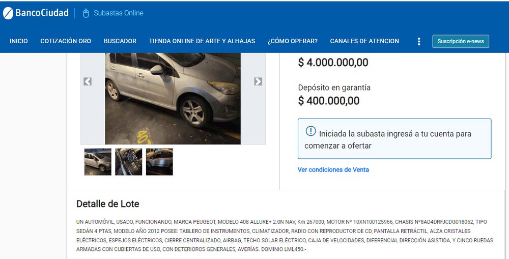 Fuente: web de subastas del Banco Ciudad Fuente: web de subastas del Banco Ciudad