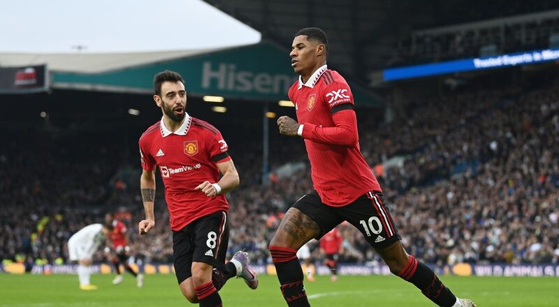 Marcus Rashford del Manchester United celebra tras marcar el primer gol del equipo durante el partido de la Premier League entre el Leeds United y el Manchester United en Elland Road el 12 de febrero de 2023 en Leeds, Inglaterra. (Foto de Gareth Copley/Getty Images) Fotógrafo: Gareth Copley/Getty Images Europa Marcus Rashford del Manchester United celebra tras marcar el primer gol del equipo durante el partido de la Premier League entre el Leeds United y el Manchester United en Elland Road el 12 de febrero de 2023 en Leeds, Inglaterra. (Foto de Gareth Copley/Getty Images) Fotógrafo: Gareth Copley/Getty Images Europa