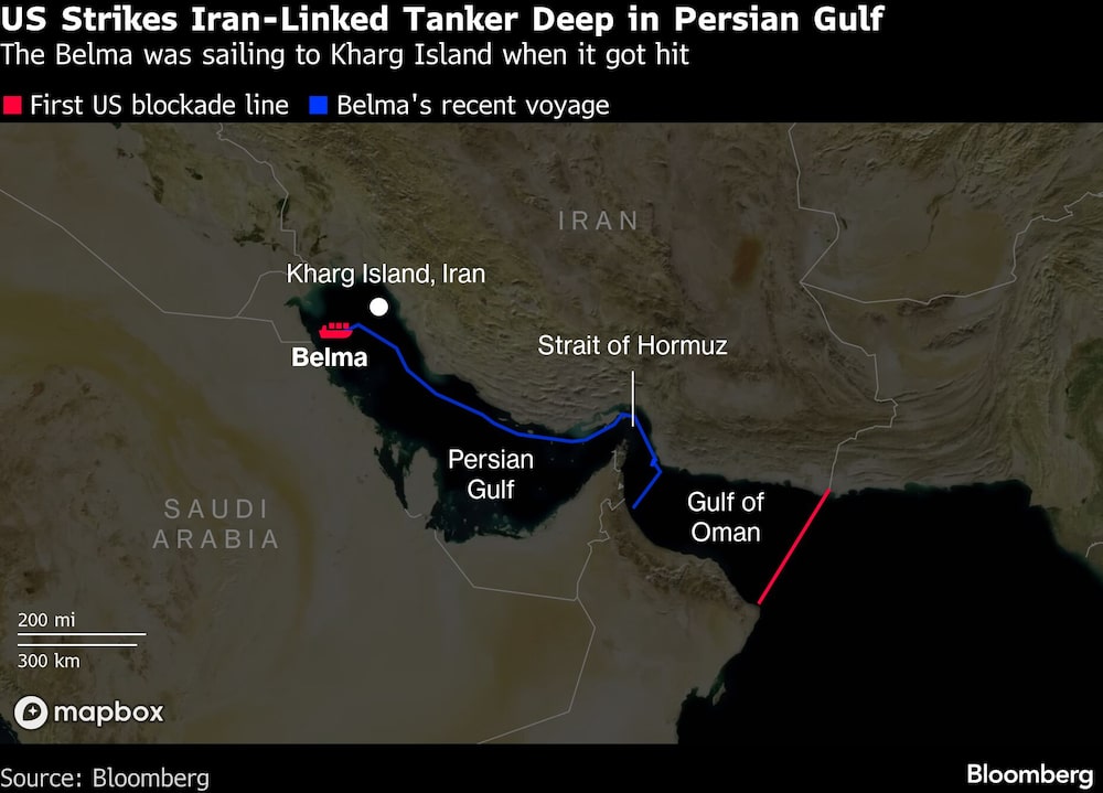 US Strikes Iran-Linked Tanker Deep in Persian Gulf | The Belma was sailing to Kharg Island when it got hit US Strikes Iran-Linked Tanker Deep in Persian Gulf | The Belma was sailing to Kharg Island when it got hit