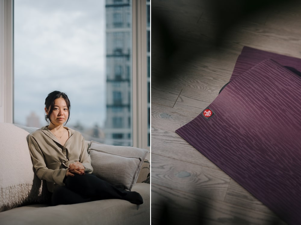 Angelina Aileen y su colchoneta marca Manduka para yoga. Fotógrafa: Roshni Khatri/Bloomberg Angelina Aileen y su colchoneta marca Manduka para yoga. Fotógrafa: Roshni Khatri/Bloomberg
