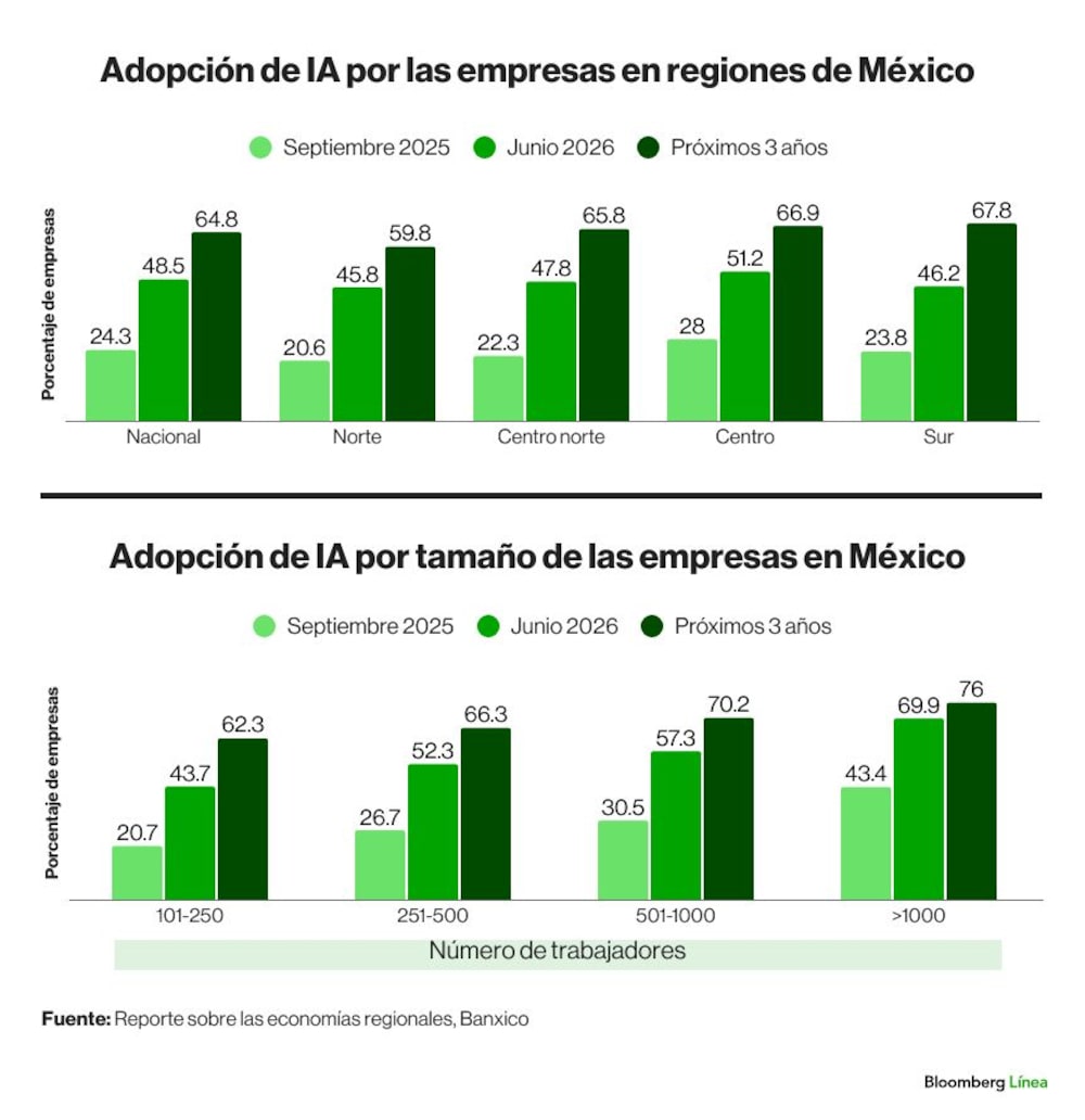 Empresas IA regiones tamaño Banxico Empresas IA regiones tamaño Banxico