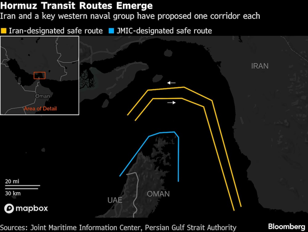 Hormuz Transit Routes Emerge | Iran and a key western naval group have proposed one corridor each Hormuz Transit Routes Emerge | Iran and a key western naval group have proposed one corridor each