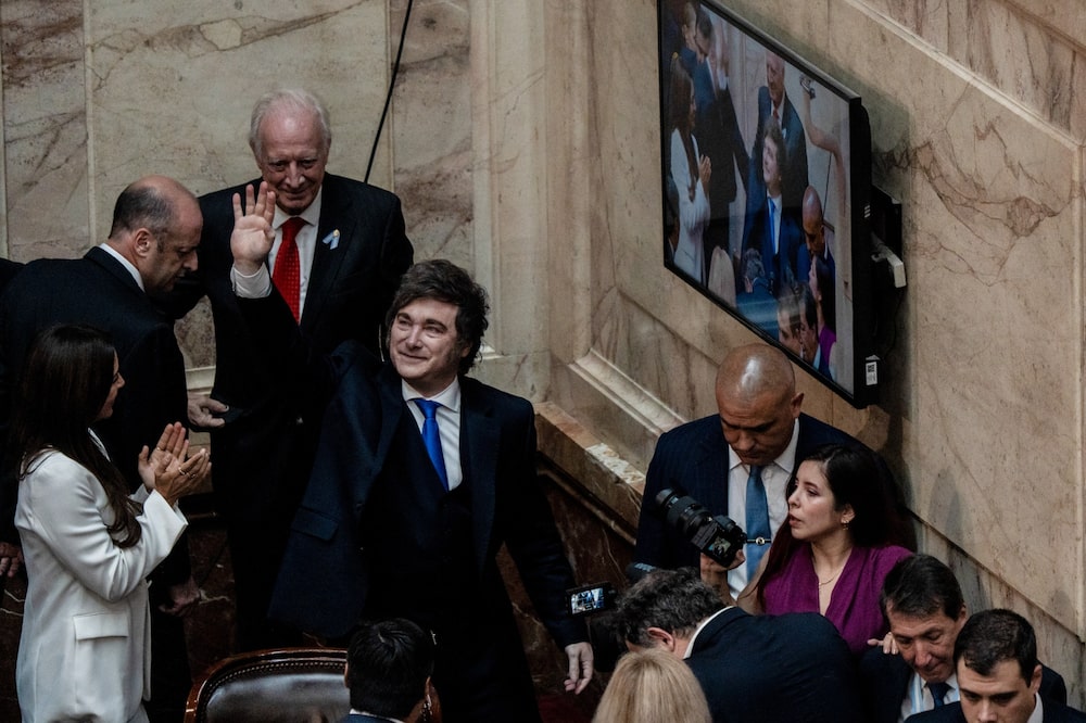 Javier Milei, presidente de Argentina, durante una sesión inaugural en el Congreso Nacional en Buenos Aires, Argentina, el domingo 1 de marzo de 2026. Fotógrafa: Anita Pouchard Serra/Bloomberg Javier Milei, presidente de Argentina, durante una sesión inaugural en el Congreso Nacional en Buenos Aires, Argentina, el domingo 1 de marzo de 2026. Fotógrafa: Anita Pouchard Serra/Bloomberg