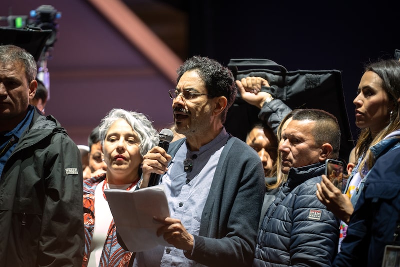 Senator Ivan Cepeda, presidential candidate for the Pacto Historico, center, speaks during a closing campaign rally in Bogota, Colombia, on Friday, Feb. 27, 2026. Colombia's peso posted its steepest drop since the pandemic in 2020 and the countrys dollar bonds slid after a new poll showed leftist Senator Ivan Cepeda with a wide lead in the race for the presidency. Photographer: Nathalia Angarita/Bloomberg Senator Ivan Cepeda, presidential candidate for the Pacto Historico, center, speaks during a closing campaign rally in Bogota, Colombia, on Friday, Feb. 27, 2026. Colombia's peso posted its steepest drop since the pandemic in 2020 and the countrys dollar bonds slid after a new poll showed leftist Senator Ivan Cepeda with a wide lead in the race for the presidency. Photographer: Nathalia Angarita/Bloomberg