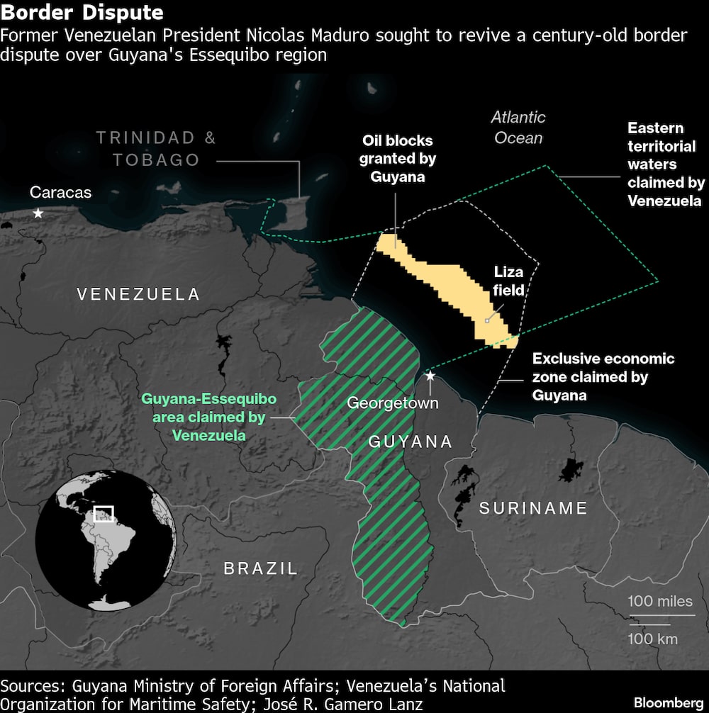 Essequibo: a região que se estende em sua maior parte pela Guiana era alvo de Maduro como então líder da Venezuela Essequibo: a região que se estende em sua maior parte pela Guiana era alvo de Maduro como então líder da Venezuela