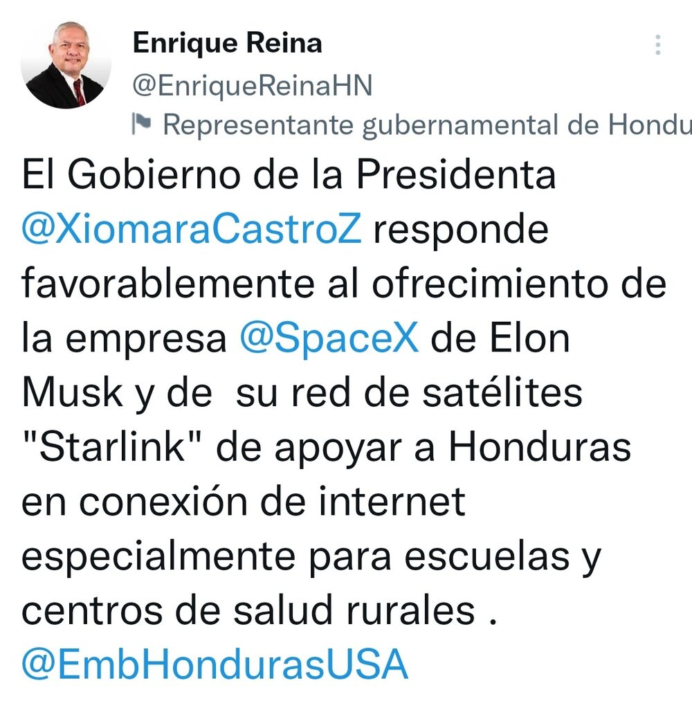 El tuit del canciller Eduardo Enrique Reina. El tuit del canciller Eduardo Enrique Reina.