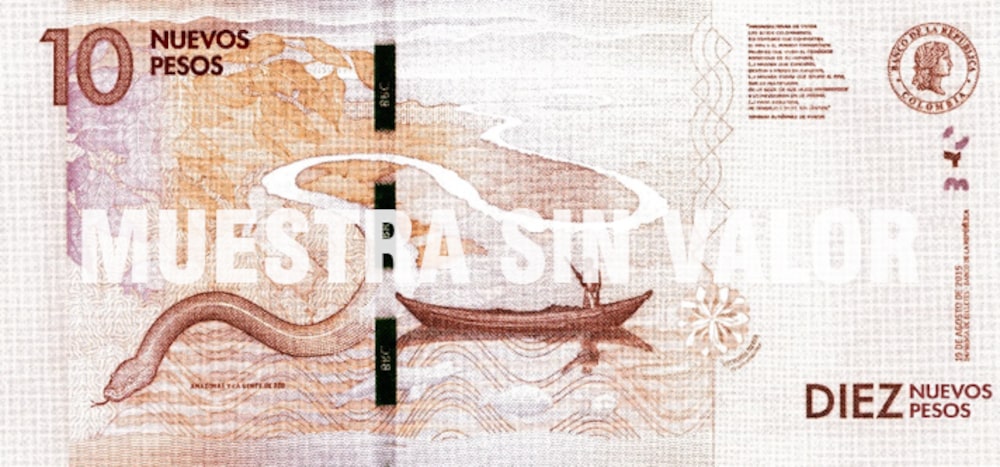 Muestra del billete de $10.000 colombianos Muestra del billete de $10.000 colombianos