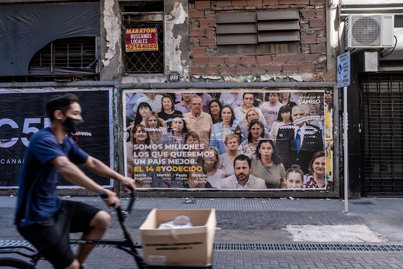 Campaign posters for the Juntos por el Cambio party ahead of a campaign rally for the government's Frente de Todos party in Buenos Aires, Argentina, on Thursday, Nov. 11, 2021. Campaign posters for the Juntos por el Cambio party ahead of a campaign rally for the government's Frente de Todos party in Buenos Aires, Argentina, on Thursday, Nov. 11, 2021.