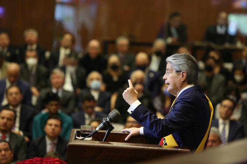 El expresidente de Ecuador, Guillermo Lasso, durante su informe a la nación en la Asamblea Nacional. El expresidente de Ecuador, Guillermo Lasso, durante su informe a la nación en la Asamblea Nacional.