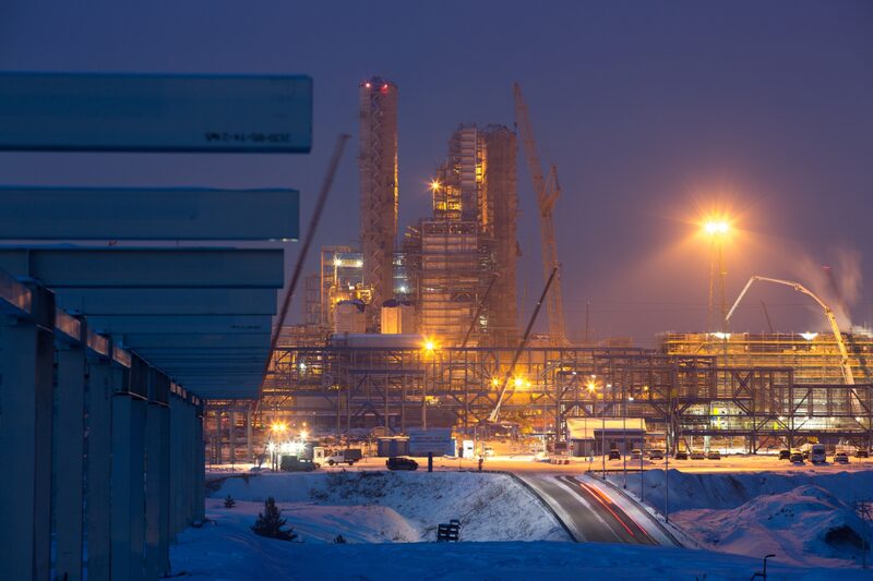 Lights illuminate the site of the Gazprom PJSC Amur gas processing plant, under-construction in 2019. Lights illuminate the site of the Gazprom PJSC Amur gas processing plant, under-construction in 2019.