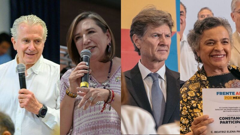 Xóchitl Gálvez, Santiago Creel, Beatriz Paredes y Enrique de la Madrid son los cuatro aspirantes del Frente Amplio por México. Xóchitl Gálvez, Santiago Creel, Beatriz Paredes y Enrique de la Madrid son los cuatro aspirantes del Frente Amplio por México.