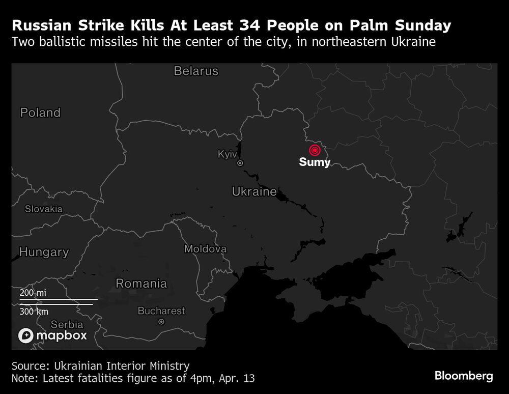 Un ataque ruso mata al menos a 34 personas el Domingo de Ramos. Dos misiles balísticos impactaron en el centro de la ciudad, en el noreste de Ucrania. Un ataque ruso mata al menos a 34 personas el Domingo de Ramos. Dos misiles balísticos impactaron en el centro de la ciudad, en el noreste de Ucrania.