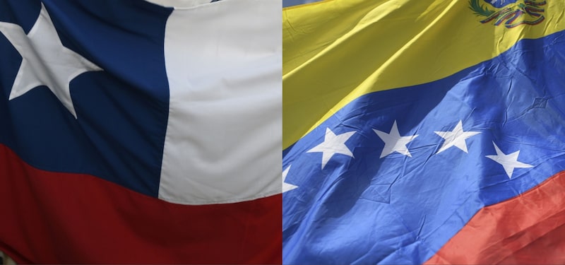 Bandera de Chile y bandera de Venezuela. Bandera de Chile y bandera de Venezuela.