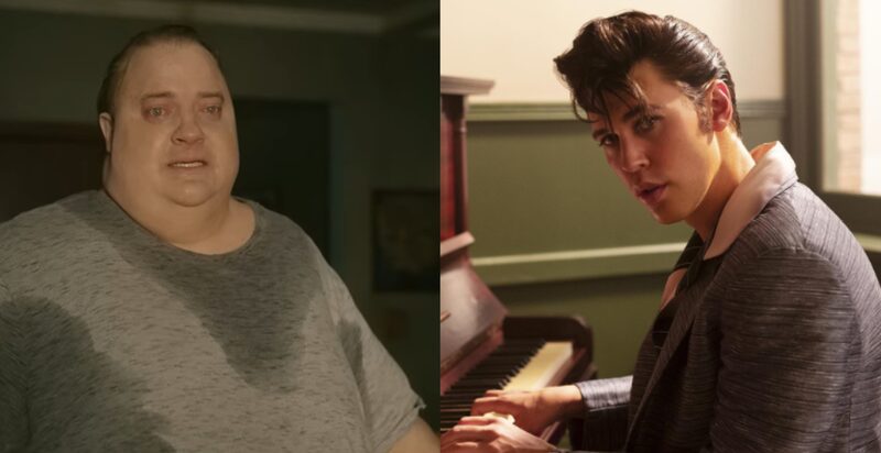 Brendan Fraser, en The Whale, y Austin Butler, en Elvis. Fuente: capturas de pantalla. Brendan Fraser, en The Whale, y Austin Butler, en Elvis. Fuente: capturas de pantalla.