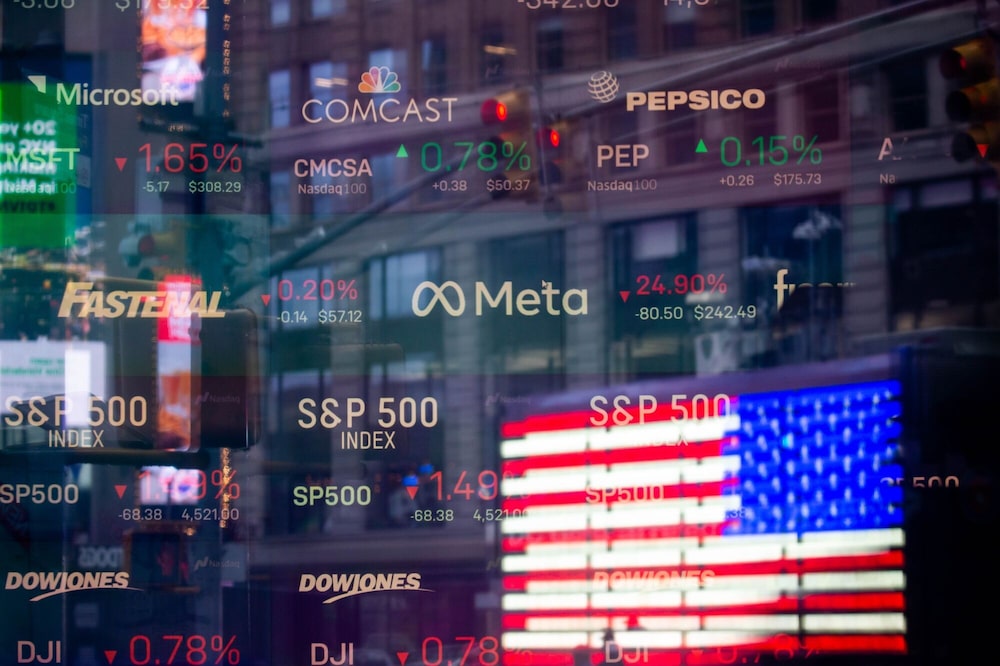 Información bursátil de Meta en el Nasdaq MarketSite de Nueva York, EE. UU., el jueves 3 de febrero de 2022. Información bursátil de Meta en el Nasdaq MarketSite de Nueva York, EE. UU., el jueves 3 de febrero de 2022.