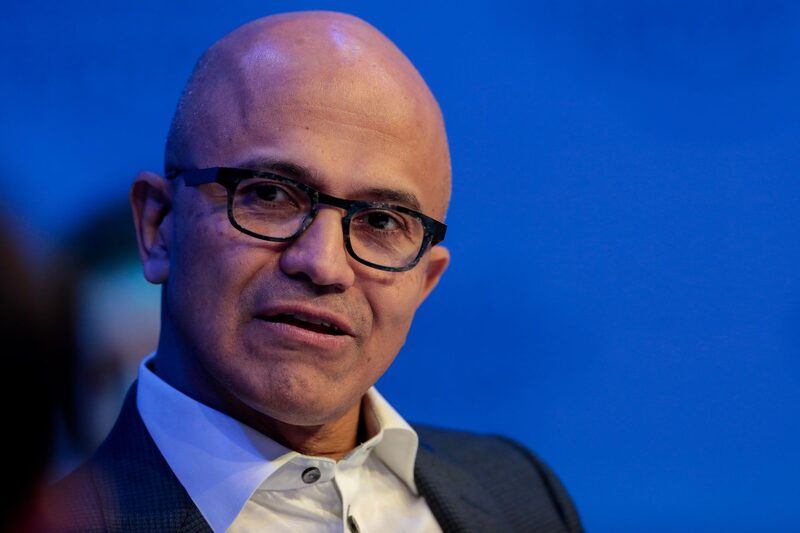 Satya Nadella, chief executive officer of Microsoft Corp., speaks during a panel session on day two of the World Economic Forum (WEF) in Davos, Switzerland, on Wednesday, Jan. 22, 2020. World leaders, influential executives, bankers and policy makers attend the 50th annual meeting of the World Economic Forum in Davos from Jan. 21 - 24. Satya Nadella, chief executive officer of Microsoft Corp., speaks during a panel session on day two of the World Economic Forum (WEF) in Davos, Switzerland, on Wednesday, Jan. 22, 2020. World leaders, influential executives, bankers and policy makers attend the 50th annual meeting of the World Economic Forum in Davos from Jan. 21 - 24.