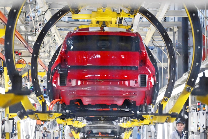 A Fiat EV on the production line at a Stellantis manufacturing plant. A Fiat EV on the production line at a Stellantis manufacturing plant.