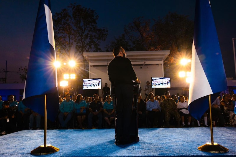 El presidente de El Salvador, Nayib Bukele, en un acto público el 3 de mayo de 2026. El presidente de El Salvador, Nayib Bukele, en un acto público el 3 de mayo de 2026.