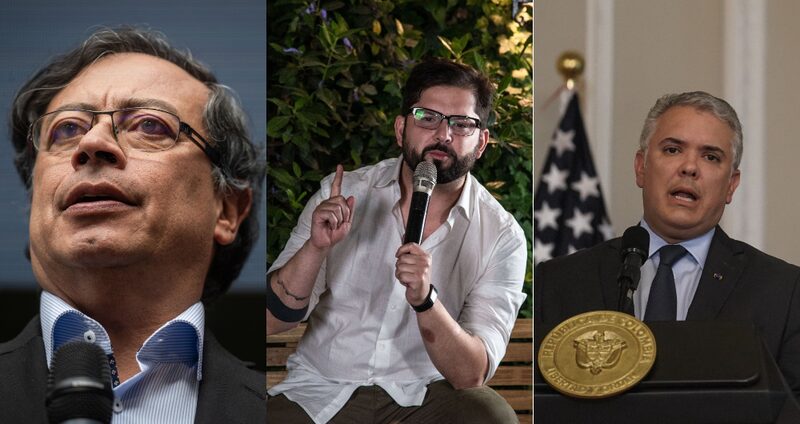 El candidato a la Presidencia de Colombia Gustavo Petro; el nuevo presidente de Chile, Gabriel Boric; y el mandatario colombiano, Iván Duque. El candidato a la Presidencia de Colombia Gustavo Petro; el nuevo presidente de Chile, Gabriel Boric; y el mandatario colombiano, Iván Duque.