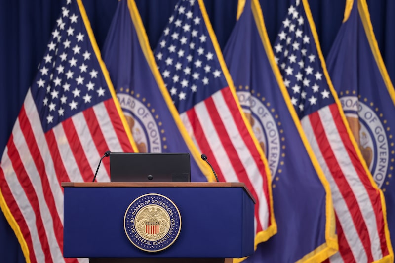 The seal of the Board of Governors of the Federal Reserve System on a podium ahead of a news conference following a Federal Open Market Committee (FOMC) meeting in Washington, DC, US, on Wednesday, May 7, 2025. Federal Reserve officials held interest rates steady for a third-straight meeting and emphasized they see a growing risk of both higher inflation and rising unemployment. Photographer: Tierney L. Cross/Bloomberg The seal of the Board of Governors of the Federal Reserve System on a podium ahead of a news conference following a Federal Open Market Committee (FOMC) meeting in Washington, DC, US, on Wednesday, May 7, 2025. Federal Reserve officials held interest rates steady for a third-straight meeting and emphasized they see a growing risk of both higher inflation and rising unemployment. Photographer: Tierney L. Cross/Bloomberg