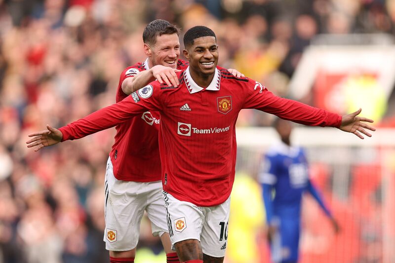 Marcus Rashford, del Manchester United, celebra tras marcar contra el Leicester City el 19 de febrero. Fotógrafo: Richard Heathcote/Getty Images Marcus Rashford, del Manchester United, celebra tras marcar contra el Leicester City el 19 de febrero. Fotógrafo: Richard Heathcote/Getty Images