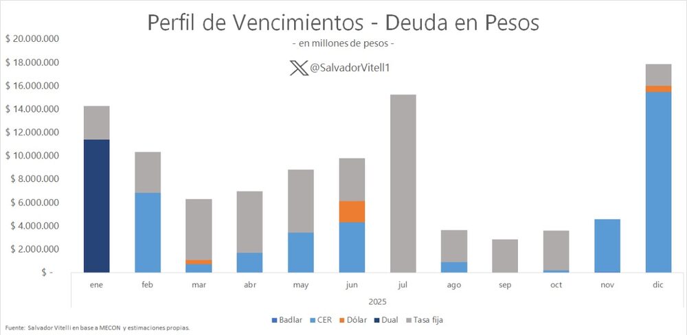 Perfil de vencimientos de deuda denominada en pesos de Argentina en 2025 Perfil de vencimientos de deuda denominada en pesos de Argentina en 2025