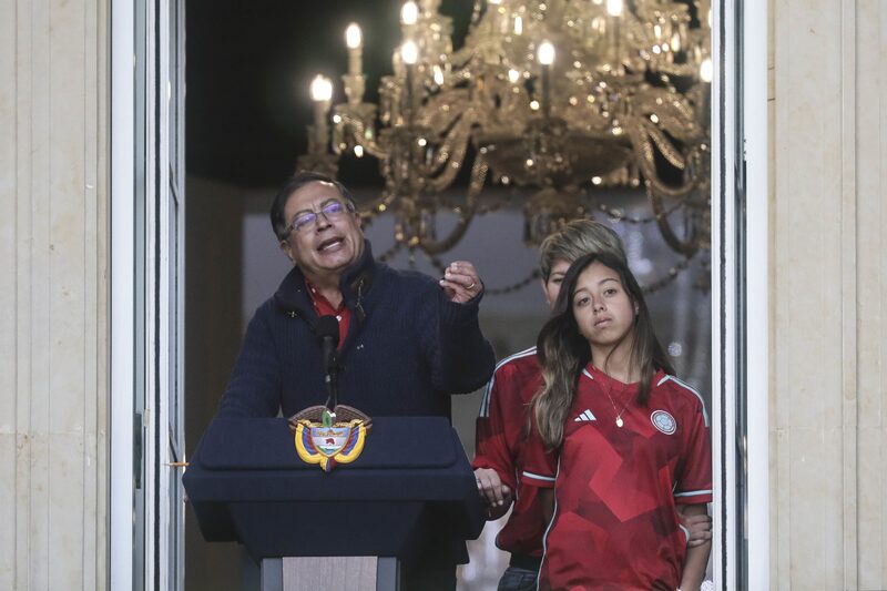 Gustavo Petro, Colombia's president, speaks during a pro-government rally in Bogota, Colombia, on Tuesday, Feb. 14, 2023. Gustavo Petro, Colombia's president, speaks during a pro-government rally in Bogota, Colombia, on Tuesday, Feb. 14, 2023.