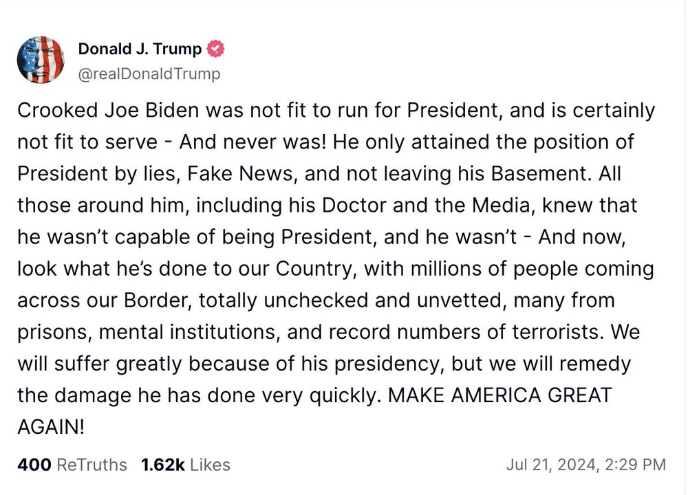 Trump reacciona a la renuncia de Biden por la reelección. Trump reacciona a la renuncia de Biden por la reelección.
