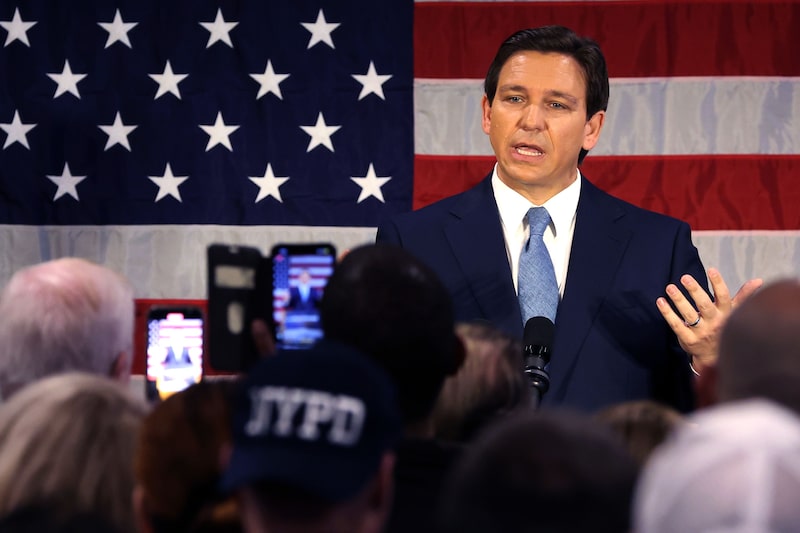 Florida Gov. Ron DeSantis speaks to police officers Feb. 20 in Staten Island. (Photo by Spencer Platt/Getty Images) Photographer: Spencer Platt/Getty Images Florida Gov. Ron DeSantis speaks to police officers Feb. 20 in Staten Island. (Photo by Spencer Platt/Getty Images) Photographer: Spencer Platt/Getty Images