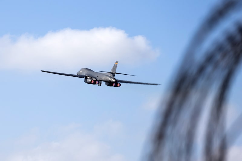 A US Air Force Rockwell B-1B Lancer bomber takes off from RAF Fairford on March 17. A US Air Force Rockwell B-1B Lancer bomber takes off from RAF Fairford on March 17.