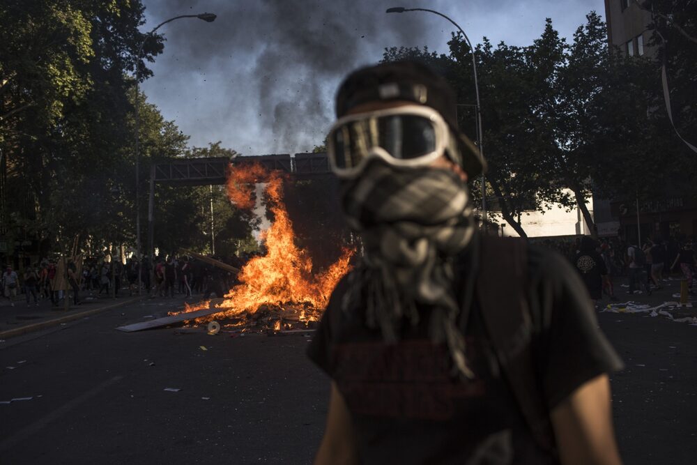 Anti-government protests in Santiago.
Anti-government protests in Santiago.