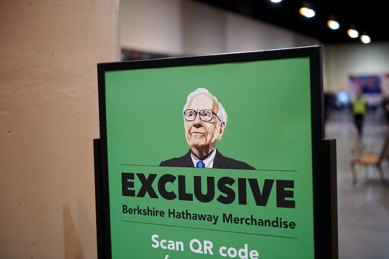 A sign featuring an image in the likeness of Warren Buffett at the Berkshire Hathaway annual shareholders meeting in Omaha, Nebraska, US, on Saturday, May 2, 2026. Berkshire Hathaway Inc.'s cash pile jumped to its highest level ever, reaching $397 billion, in Greg Abel's first quarter as chief executive officer. Photographer: Dan Brouillette/Bloomberg A sign featuring an image in the likeness of Warren Buffett at the Berkshire Hathaway annual shareholders meeting in Omaha, Nebraska, US, on Saturday, May 2, 2026. Berkshire Hathaway Inc.'s cash pile jumped to its highest level ever, reaching $397 billion, in Greg Abel's first quarter as chief executive officer. Photographer: Dan Brouillette/Bloomberg